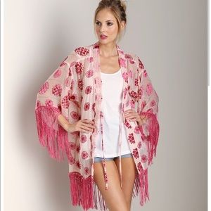 Free People Far East Velvet Burnout Robe Rose